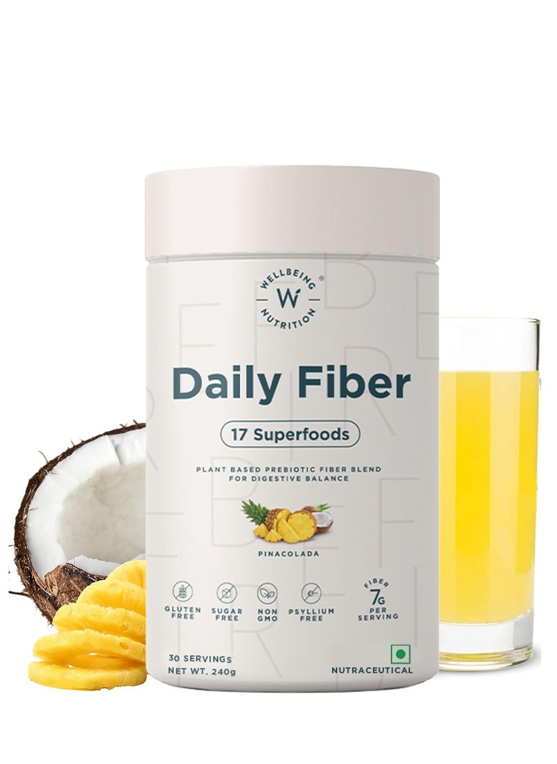 Wellbeing Nutrition Daily Fiber Powder | Weight Management, Manages Sugar Control, Bloating, Constipation & Acidity Relief | Organic Prebiotic Digestive Fiber Supplement | Pina Colada | 30 Servings