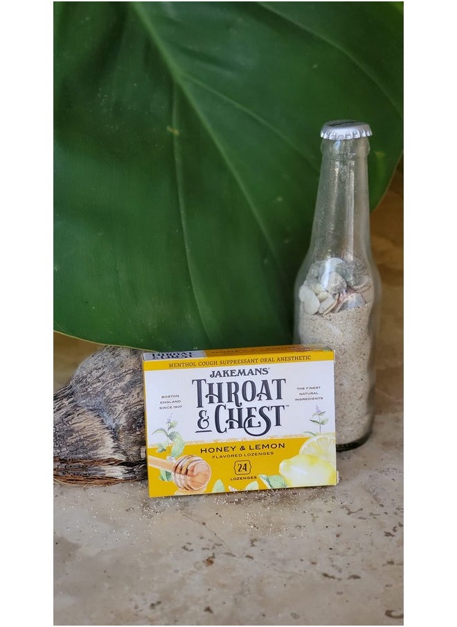 Jakemans Honey and Lemon Throat & Chest Lozenges Cough Drops - Cough, Sore Throat and Seasonal Distress Soothing Relief - Liquid Drop Shape - 24 Count