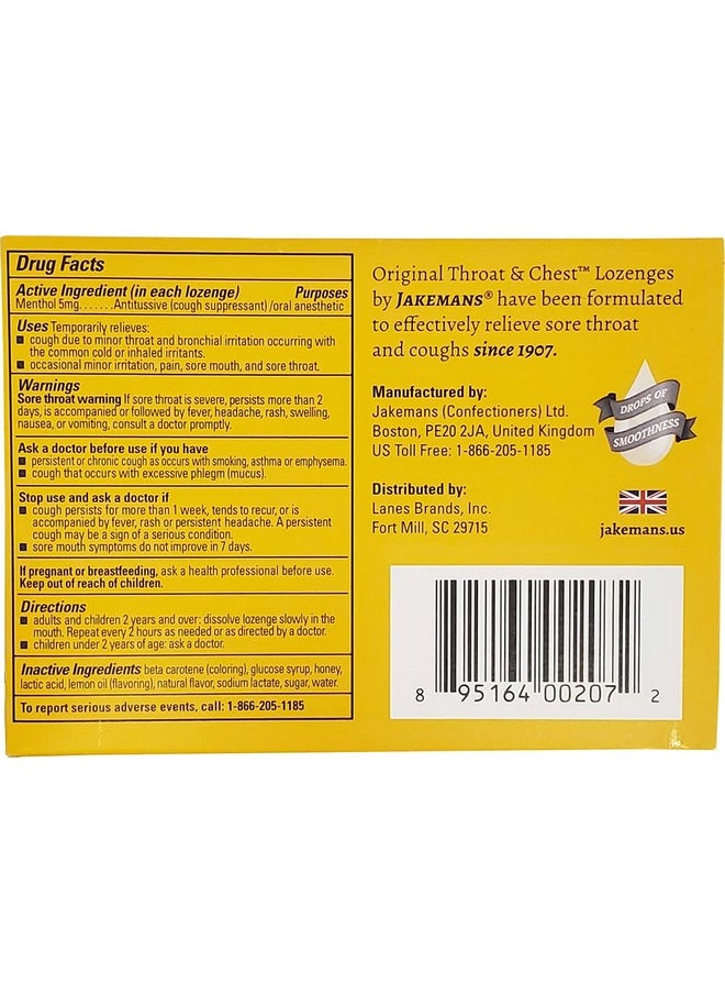 Jakemans Honey and Lemon Throat & Chest Lozenges Cough Drops - Cough, Sore Throat and Seasonal Distress Soothing Relief - Liquid Drop Shape - 24 Count