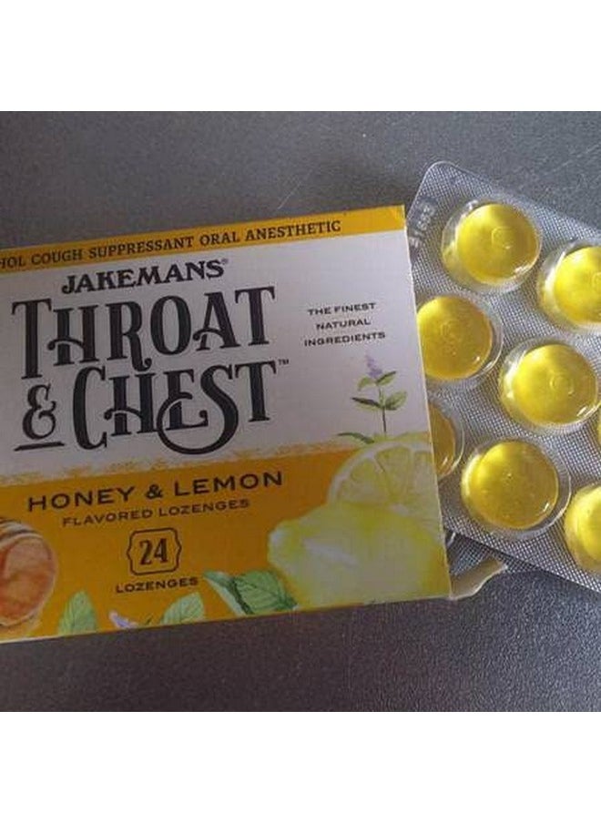 Jakemans Honey and Lemon Throat & Chest Lozenges Cough Drops - Cough, Sore Throat and Seasonal Distress Soothing Relief - Liquid Drop Shape - 24 Count