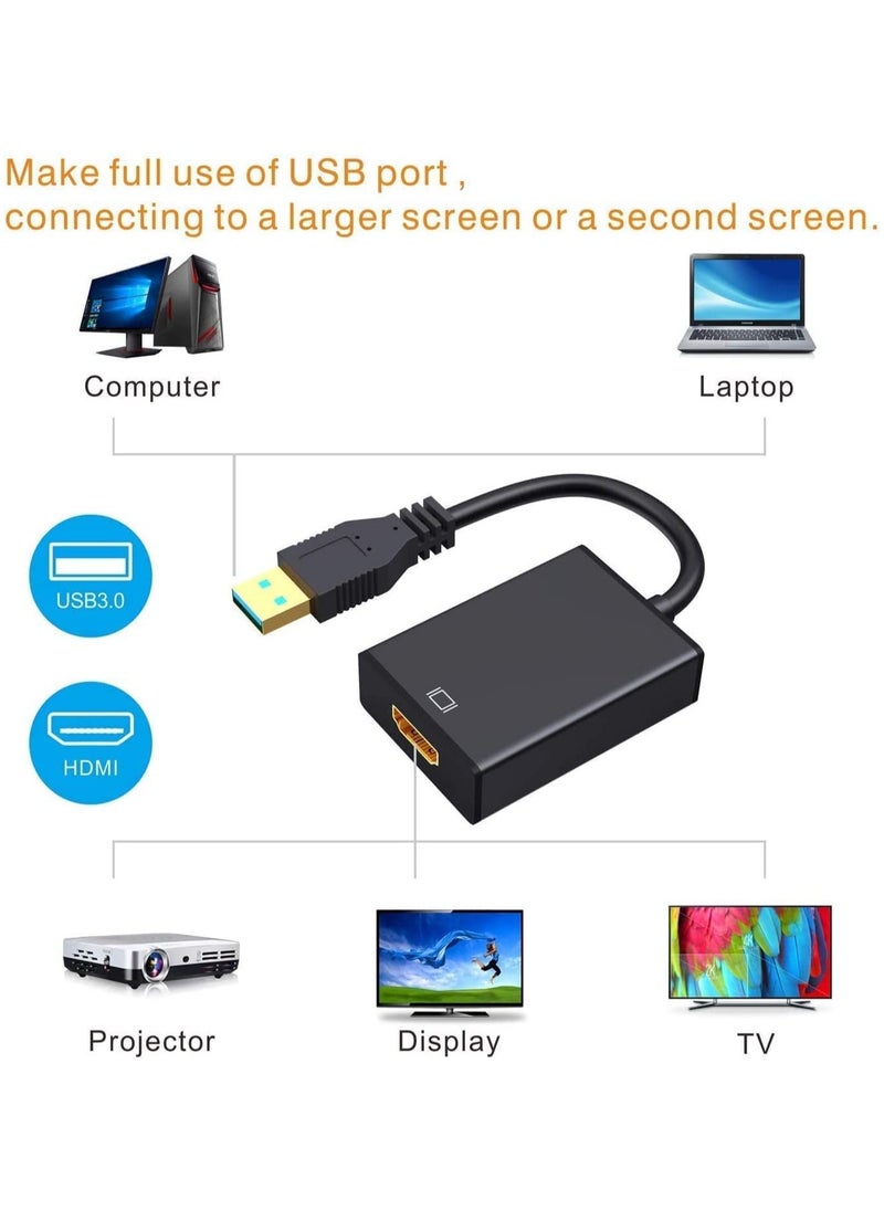 Usb to Hdmi Adapter, USB 3.0/2.0 to HDMI 1080p Video Graphics Cable Converter with Audio for PC Laptop Projector