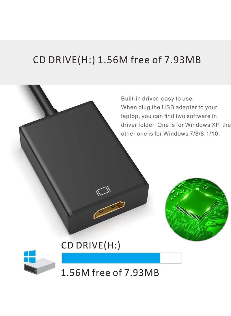 Usb to Hdmi Adapter, USB 3.0/2.0 to HDMI 1080p Video Graphics Cable Converter with Audio for PC Laptop Projector