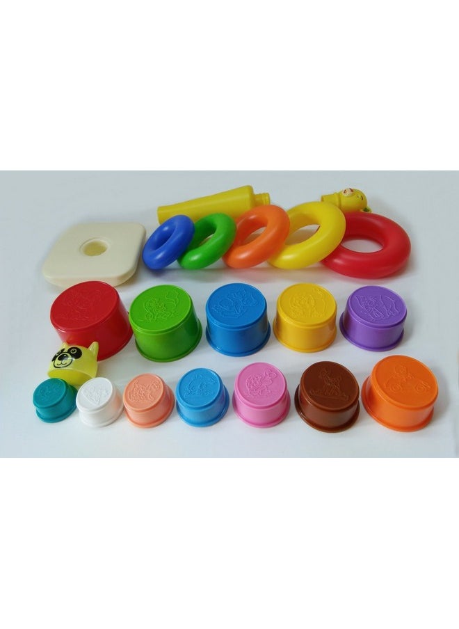 Stacking Toys For Kids, Stacking Rings + Stacking Cups, Age 1+, 21 Pieces, Multicolor
