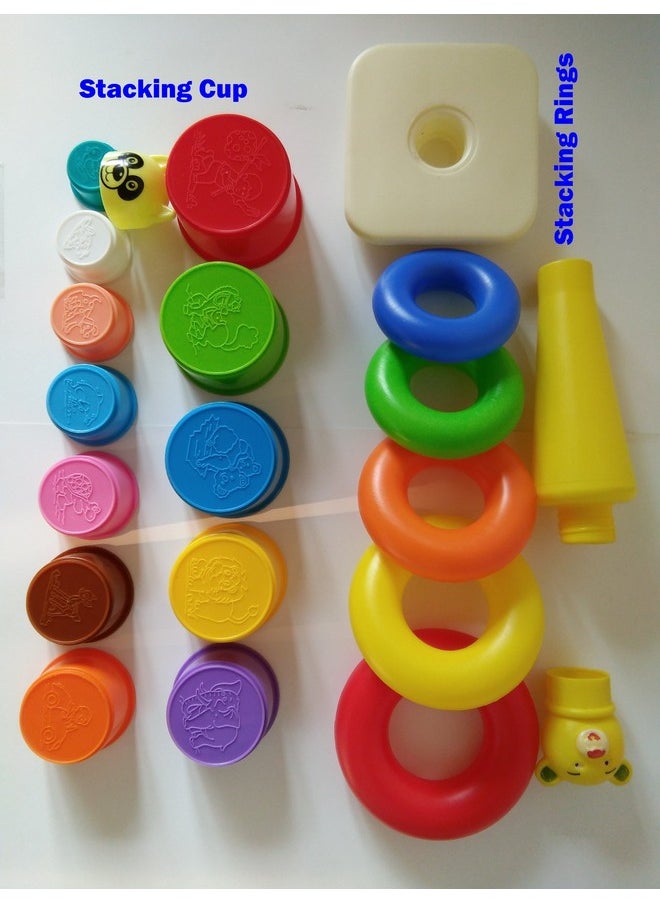 Stacking Toys For Kids, Stacking Rings + Stacking Cups, Age 1+, 21 Pieces, Multicolor