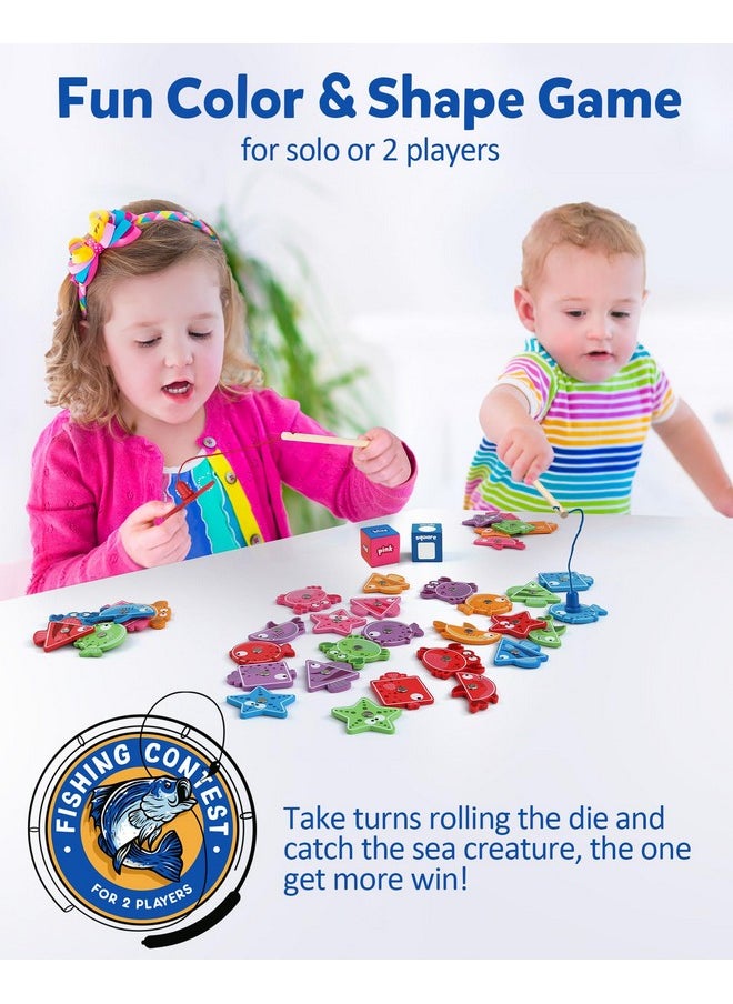 Wooden Sorting Color Matching Game, Montessori Magnetic Fishing Color Shape Sorter Toy Preschool Educational Fine Motor Skill Toy Gift For 3 4 5 Years Kids