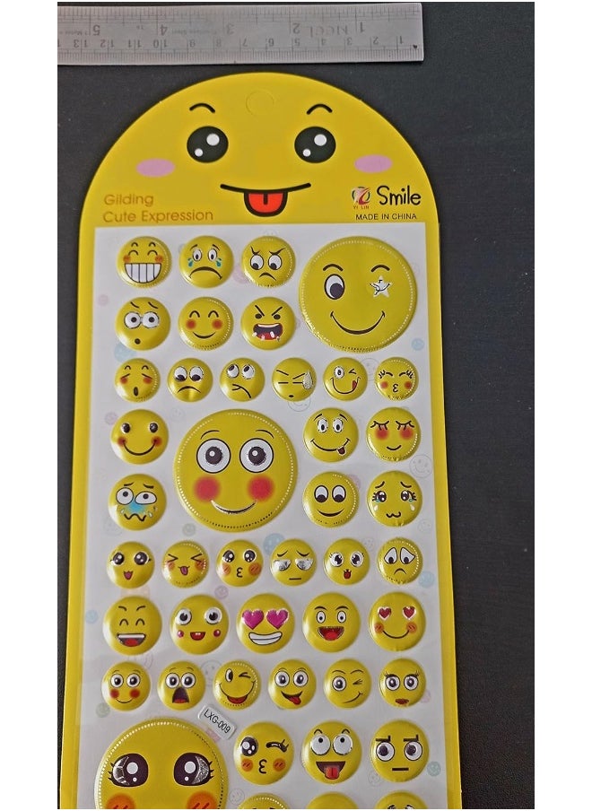 Souqoon Bpa® Emoji Smiley Face Expression 3D Stickers For Pinata Fillers, Books, Mobile, Laptops, Wall Decor Art N Craft (10 Sheets)