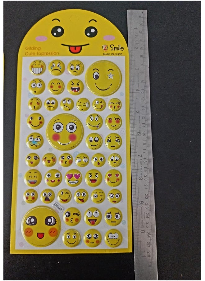 Souqoon Bpa® Emoji Smiley Face Expression 3D Stickers For Pinata Fillers, Books, Mobile, Laptops, Wall Decor Art N Craft (10 Sheets)