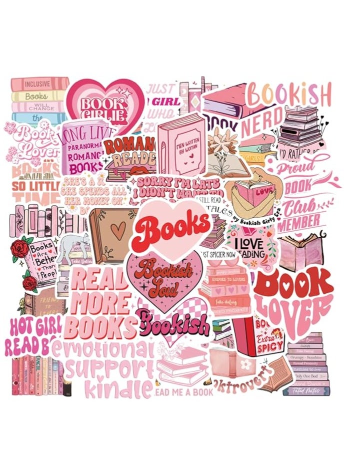 50 PCS Pink Bookish Stickers,Book Stickers for Kindle,Booktok Reading Stickers,Aesthetic Kindle Stickers,Bookish Gifts for Woman,Girl,Book Lover