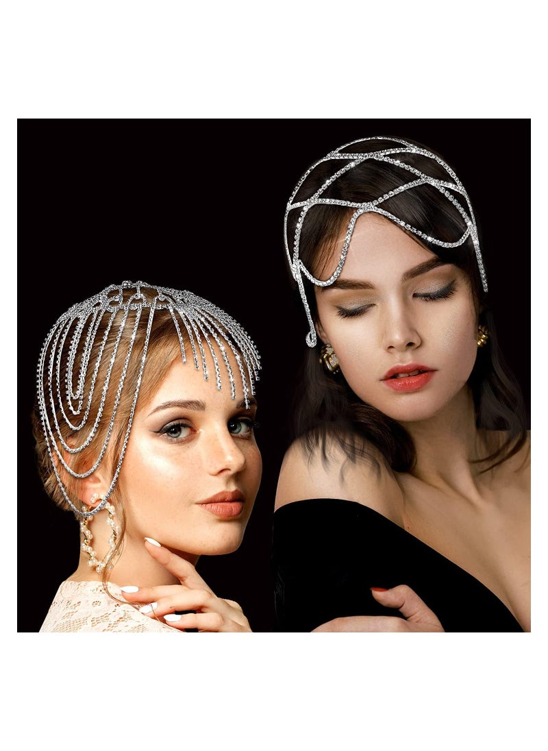 2 Pcs 1920s Headpiece Accessories for Women Crystal Rhinestone Head Chain Jewelry Headpieces for Flapper Woman Wedding Girls Cosplay Cleopatra Costume Gatsby Theme Party Belly Dance Delicate