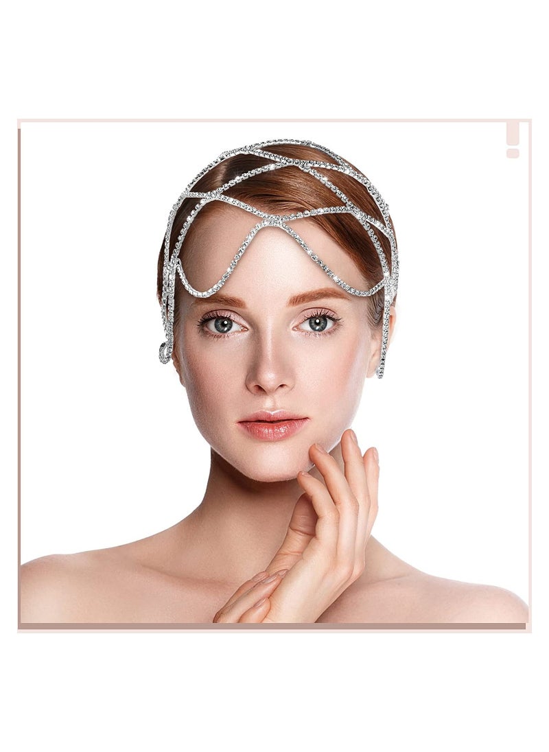 2 Pcs 1920s Headpiece Accessories for Women Crystal Rhinestone Head Chain Jewelry Headpieces for Flapper Woman Wedding Girls Cosplay Cleopatra Costume Gatsby Theme Party Belly Dance Delicate