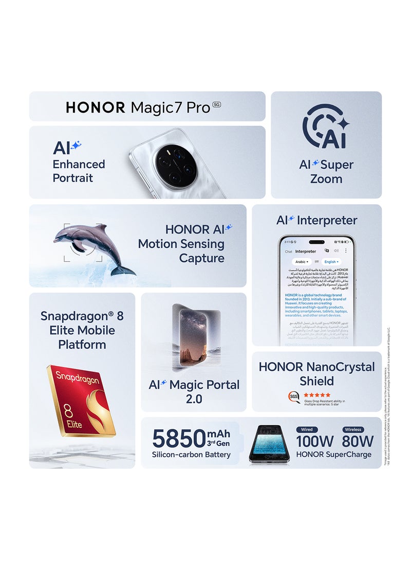 Magic 7 Pro Dual SIM 5G Lunar Shadow Grey 12GB RAM 512GB With Honor Watch 4 Pro + X5 Pro Earbuds + 12 Month 360° Damage Protection - Middle East Version