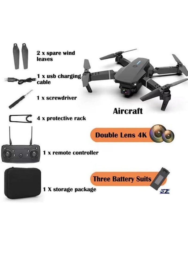 E88E525 Mini Drone 4K HD Dual Camera WiFi FPV Remote Control Quadcopter Foldable Drone, Black – High Definition Aerial Photography, Easy to Fly, Perfect for Beginners & Enthusiasts