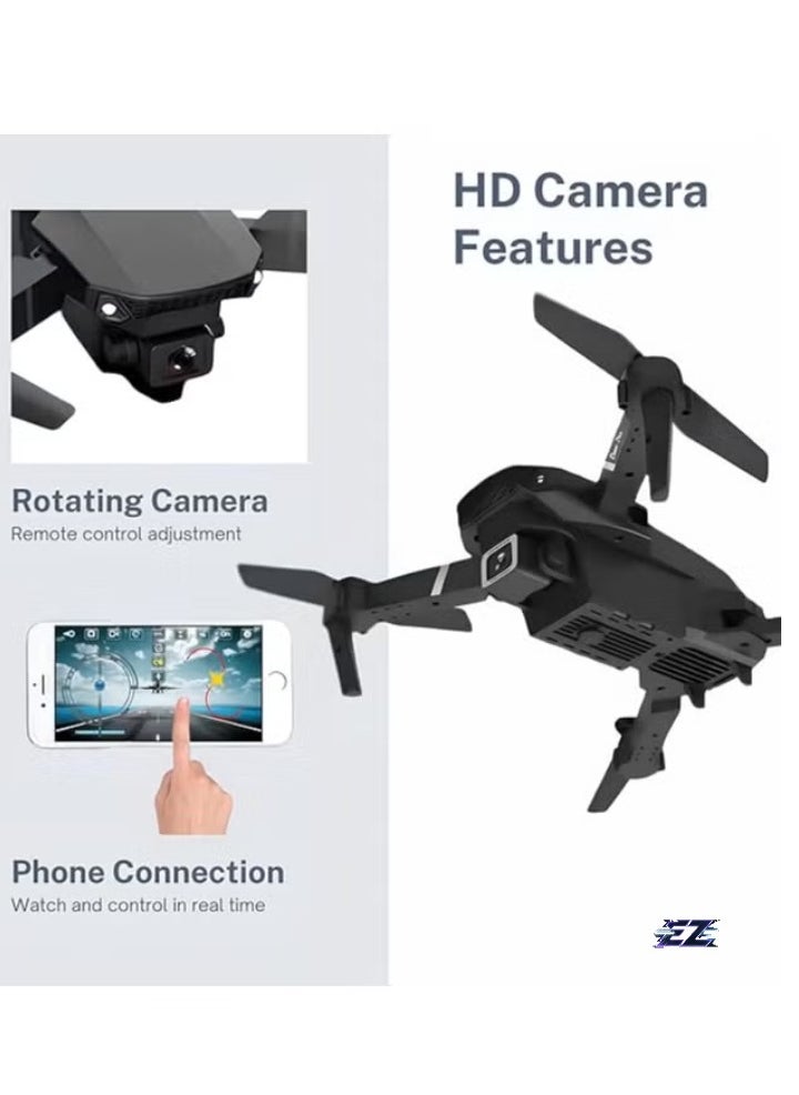 E88 Drone with HD Camera – Foldable, WiFi Live Photo & Video, Black, Remote Control with Screen – Ideal for Kids & Adults, Compact and Easy to Use for Outdoor Adventures and Aerial Photography