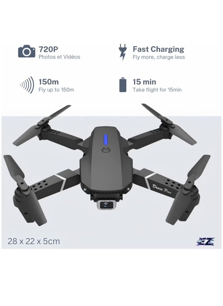 E88 Drone with HD Camera – Black, Foldable Design, WiFi Live Photo & Video, Remote Control with Screen, Ideal for Kids & Adults – Compact, Easy-to-Fly, Perfect for Outdoor Adventures and Aerial Photography