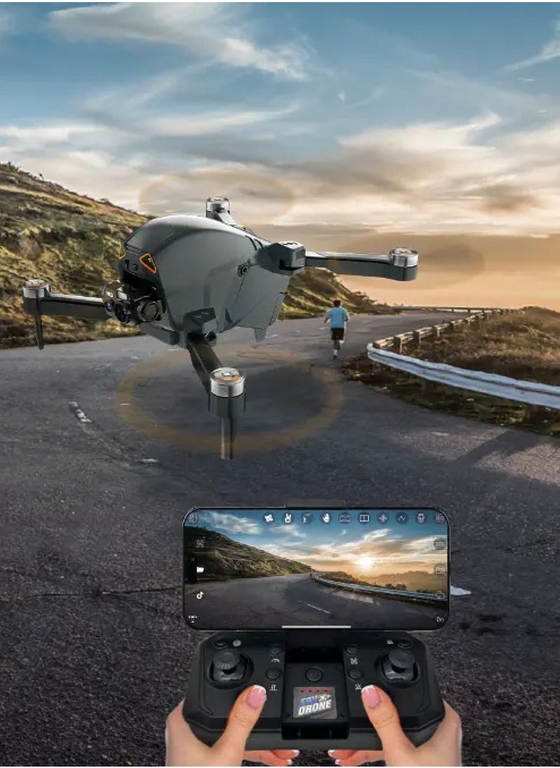 Aerovision Camera Drone with Dual Camera & Electric Regulation / Auto Obstacle Avoidance / Brushless Motor / 15 Min Flight Time / 80M Height Range - Black