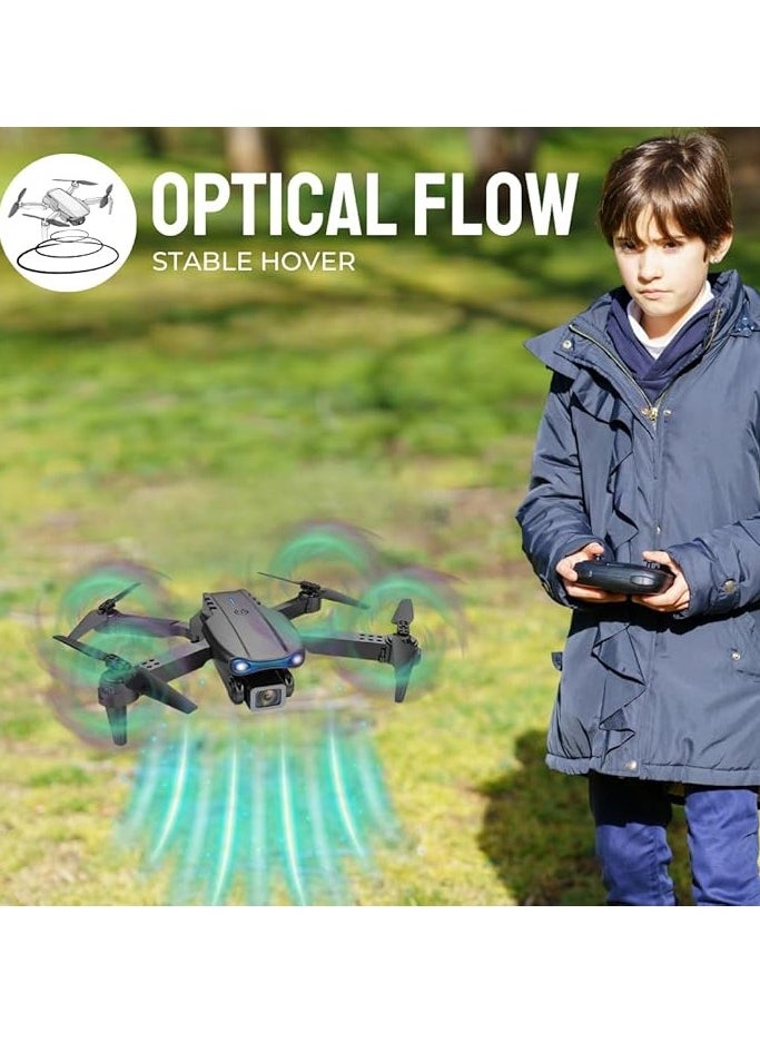 E88 Pro Drone with 4K HD Dual Camera – Foldable, Less Than 100g, 45 Minutes Flight Time, 3 Batteries Included, One Key Take Off/Landing, Optical Flow, Altitude Hold, 360° Flip, Kids-Friendly Toy Drone