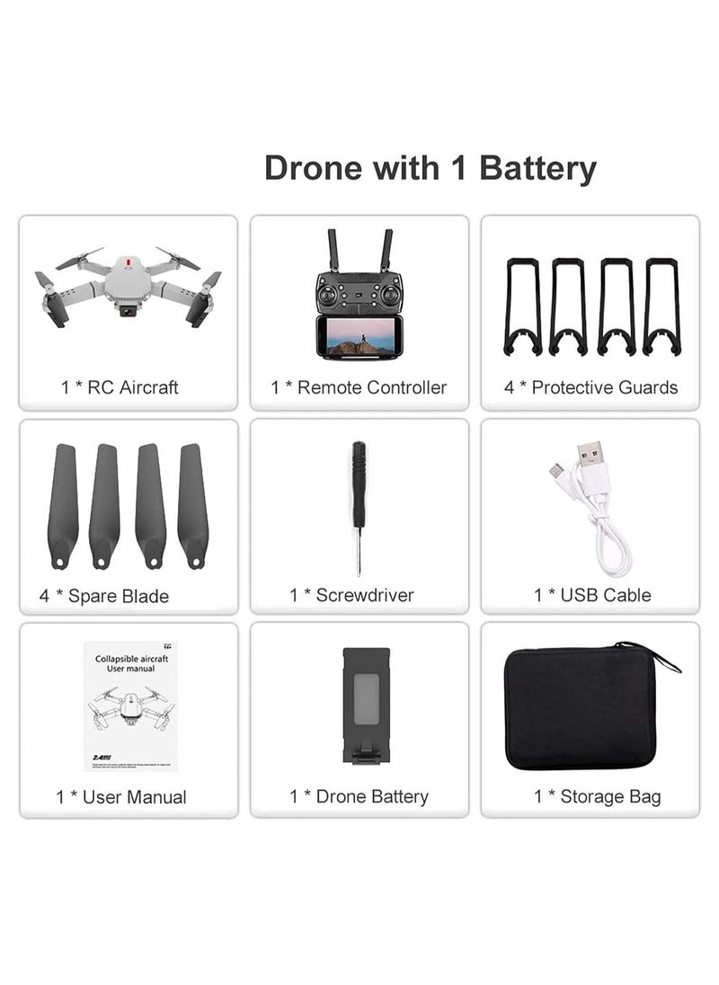 FPV Drone with 4K HD Camera – WiFi Live Video, Foldable Quadcopter, Headless Mode, Altitude Hold, Track Flight, 3D Flip – Compact & Easy-to-Fly Gray Drone for Beginners and Pros