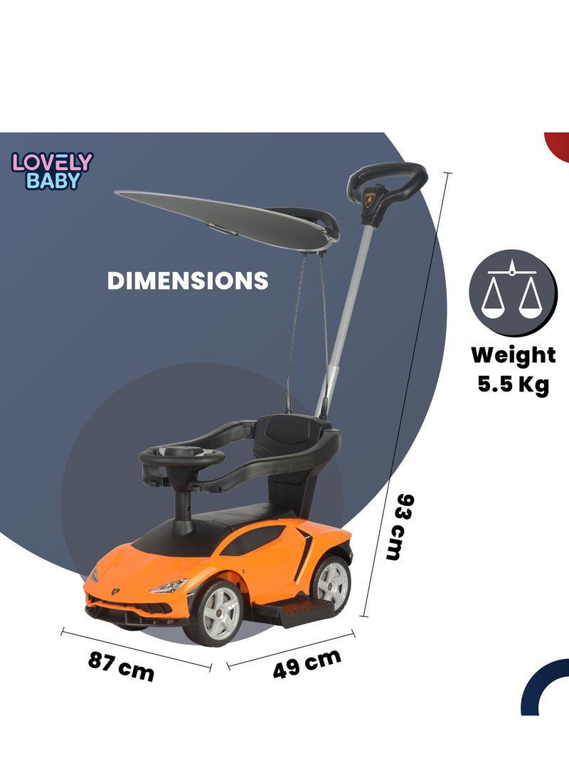 Lamborghini LB 3726HC Push Car with Handle and Canopy - Orange