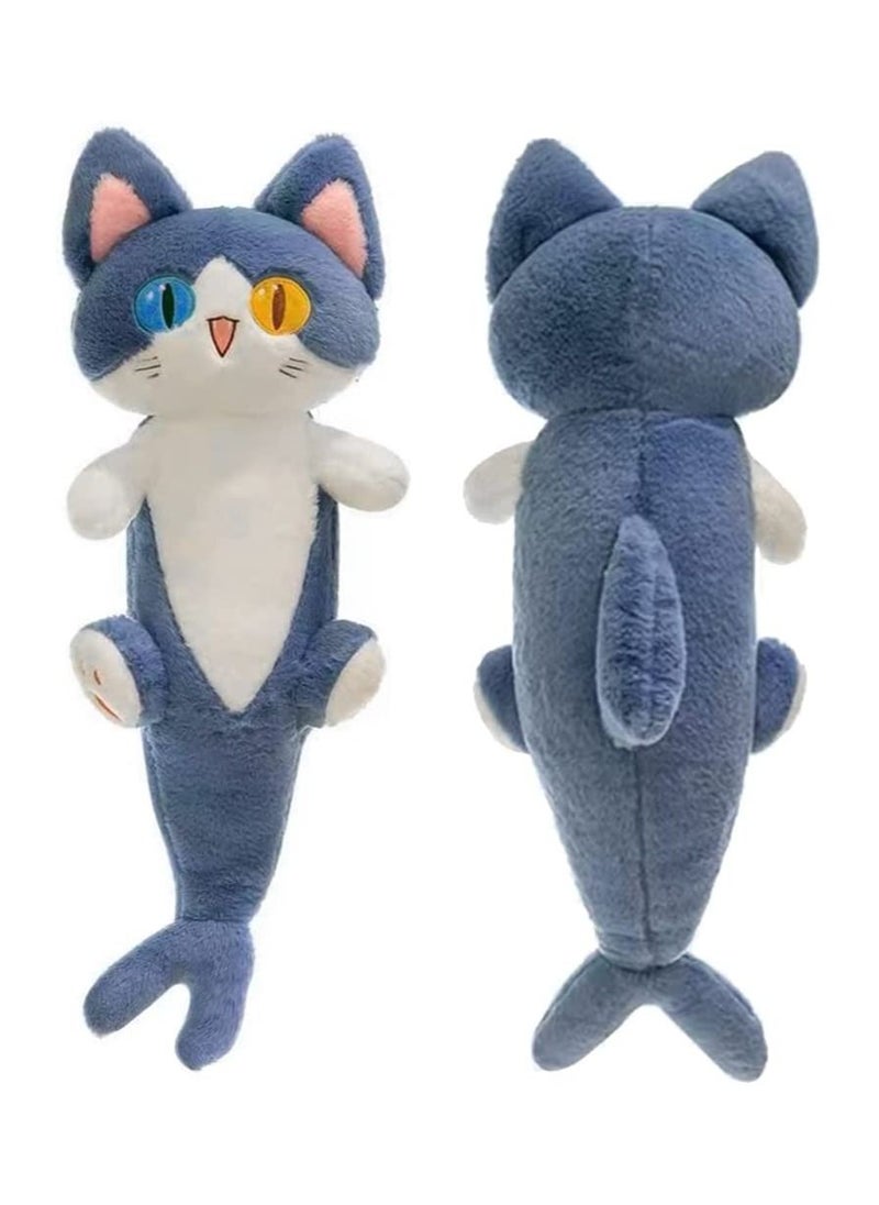 Lovely Plush Shark Cat Doll Cute Cartoon Soft Stuffed Shark Kitten Pillow Long Throw Sleeping Pillow Doll Toy Gift for Kids Girlfriend 50CM