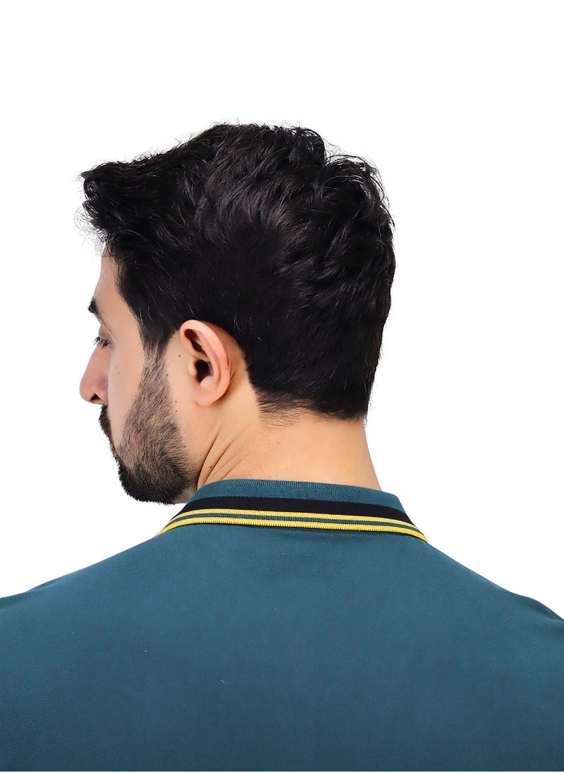 Men's Pique Flat Knit Collar Short Sleeve Eagle Embroidery Solid Color Polo