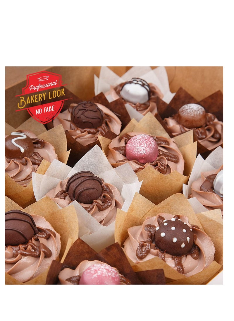 Tulip Cupcake Liners, Muffin Liners for Baking by Baker’s Signature – 150pcs of Parchment Paper Cups Cupcake Wrappers – Perfect Size, Sturdy, Greaseproof & Easy to Use – Beige White Brown