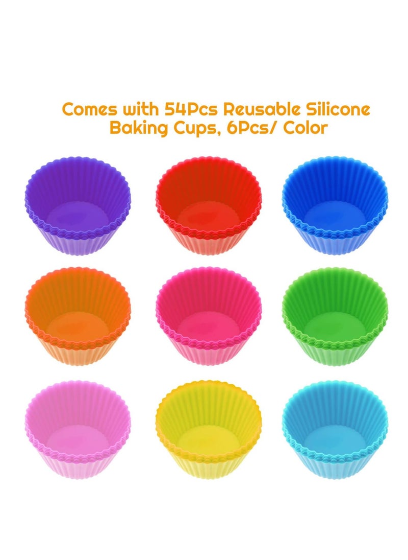 54 Pack Silicone Muffin Cups, Selizo Silicone Cupcake Baking Cups Reusable Muffin Liners Cupcake Wrapper Cups Holders for Muffins, Cupcakes, and Candies