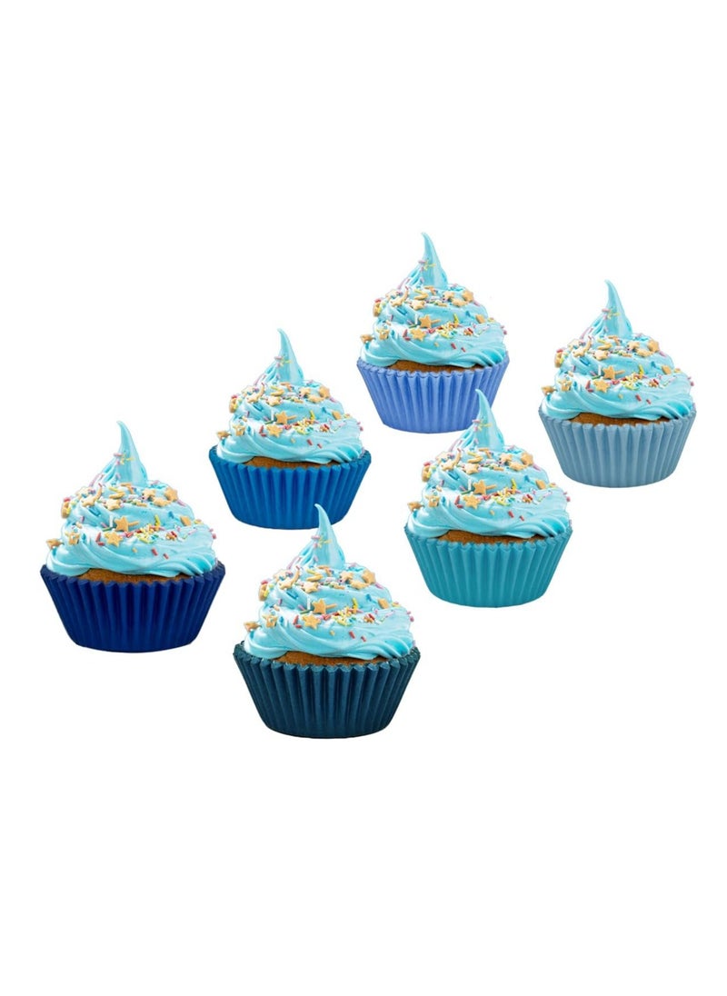 qiqee 300 Counts Cupcake Liners Cupcake Cups Food Grade 6 Solid Blue Colors Cupcake Papers Muffin Baking Cups Cupcake Wrappers (Standard Size)