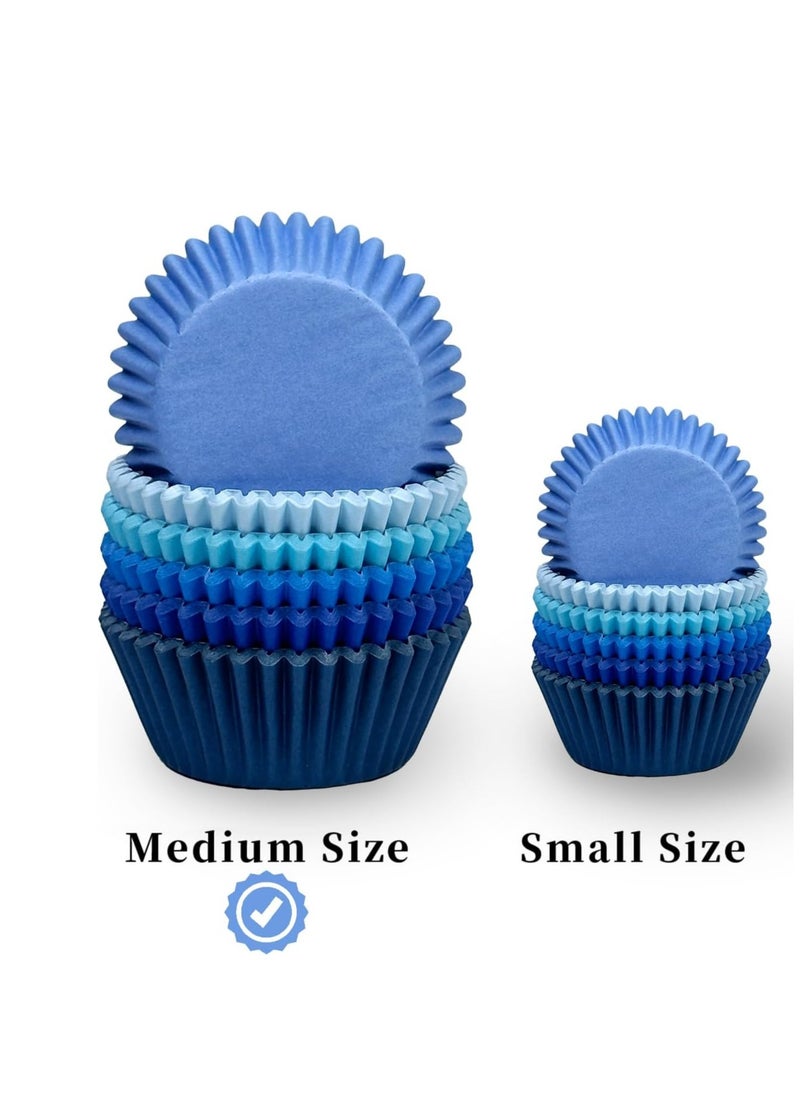 qiqee 300 Counts Cupcake Liners Cupcake Cups Food Grade 6 Solid Blue Colors Cupcake Papers Muffin Baking Cups Cupcake Wrappers (Standard Size)