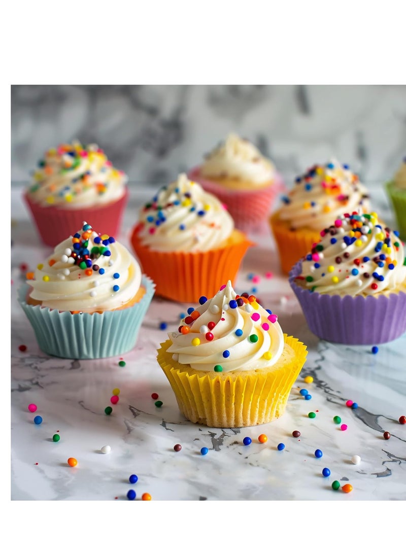 GUSTO [500Pcs] Mini Cupcake Liners for Baking, Colorful Muffin Liners, Food Grade & Grease-Proof, Baking Cups - Bright Assorted Colors for Cupcakes, Candy Cups and Cake Balls