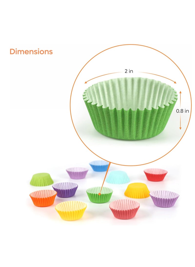 GUSTO [500Pcs] Mini Cupcake Liners for Baking, Colorful Muffin Liners, Food Grade & Grease-Proof, Baking Cups - Bright Assorted Colors for Cupcakes, Candy Cups and Cake Balls