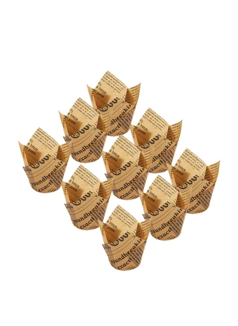 150pcs Tulip Cupcake Liners Baking Cups Muffin Liner Grease-Proof Paper Cupcake Wrappers for Wedding, Birthday Party, Standard Size (Natural Newspaper Printed)