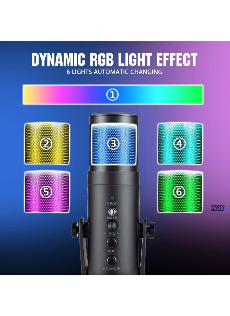 High-Quality Gaming Microphone – Condenser USB Mic with RGB Control, One-Touch Mute for PC, Laptop, PS4/PS5, Twitch & YouTube Streaming