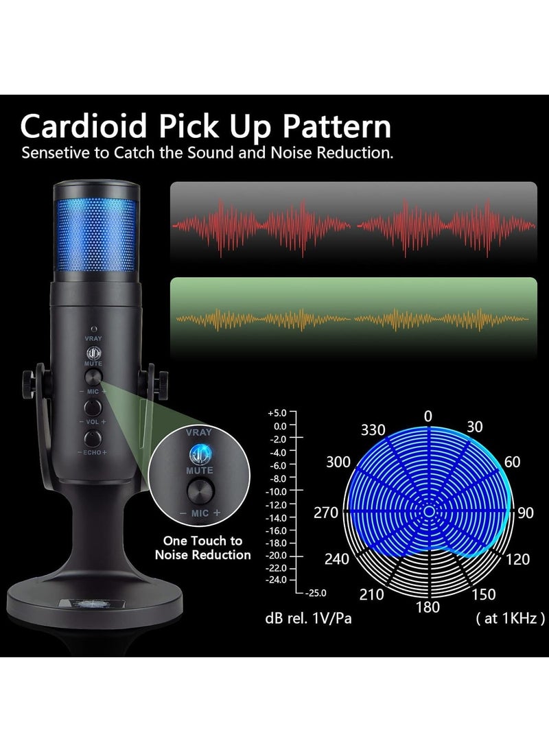 High-Quality Gaming Microphone – Condenser USB Mic with RGB Control, One-Touch Mute for PC, Laptop, PS4/PS5, Twitch & YouTube Streaming