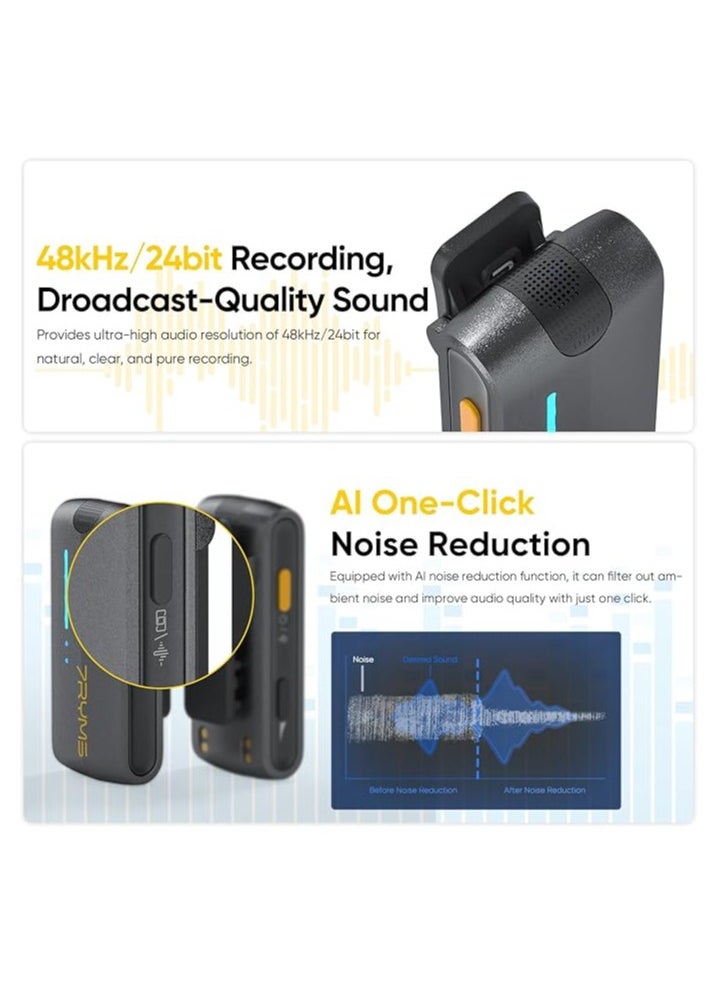7Ryms iRay DW40 4-Channel Wireless Lavalier Microphone - Quad Transmitter, 48KHz/24 Bit, 656ft Range, Noise-Canceling Wireless Mic for iPhone, Android, Camera Multi-Person Video Recording(Black)