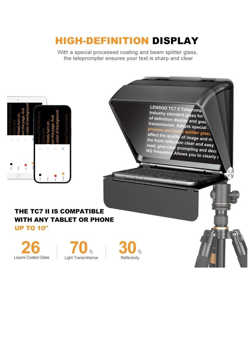 LENSGO Teleprompter 7.9'' for iPhone Smartphone DSLR/SLR Cameras with Remote Control APP Compatible with iOS/Android for YouTube/Interview/Online Teaching/Live Streaming (TC7II for Camera/Phone)