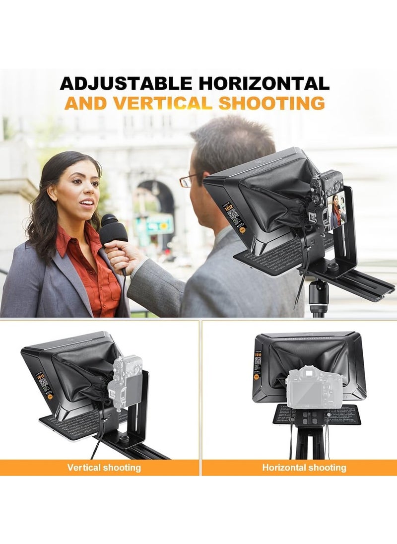 LENSGO TC12 Teleprompter for DSLR/Mirrorless Camera and Tablet up to 12.9 Inches, Professional Teleprompter for Video Recording, Vlogging, Live Streaming.