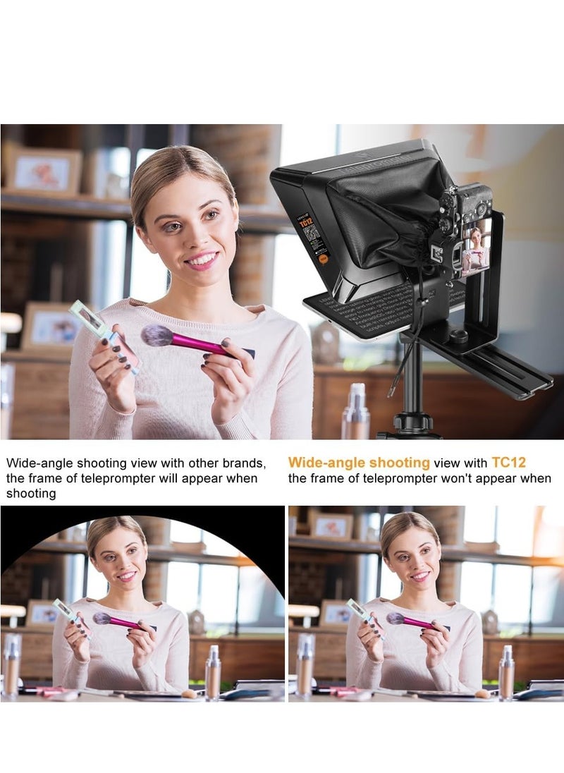 LENSGO TC12 Teleprompter for DSLR/Mirrorless Camera and Tablet up to 12.9 Inches, Professional Teleprompter for Video Recording, Vlogging, Live Streaming.