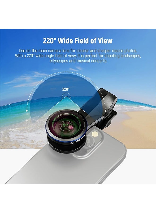 NEEWER 8mm Fisheye Lens with 220° Wide Angle & 17mm Thread Phone Lens Clip, Also for 17mm Threaded Phone Cage/Phone Case/Phone Clamp/Backplate, LS-29 PRO