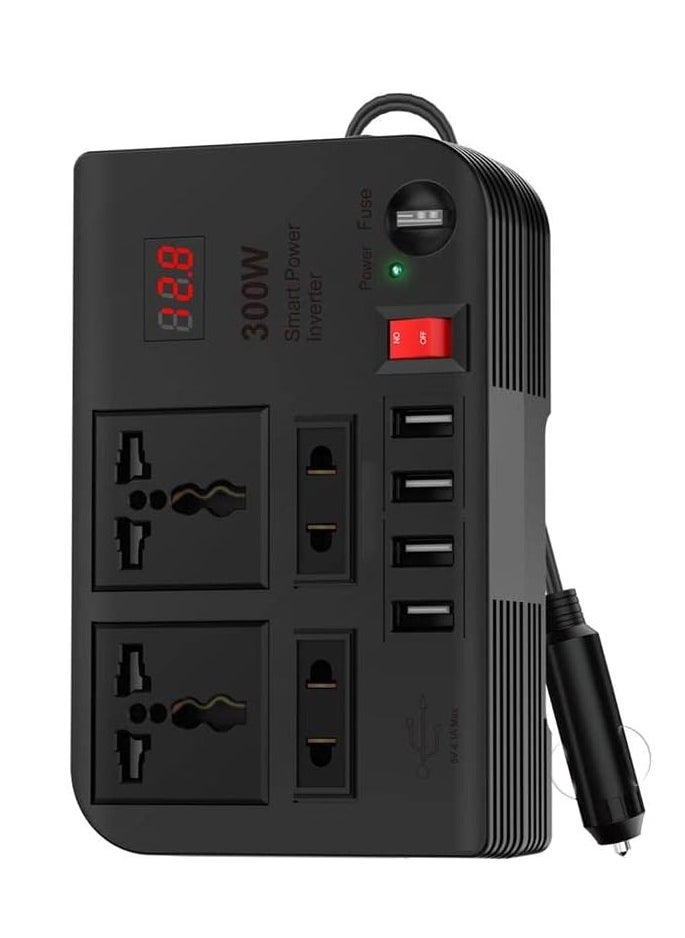 Spark 3 Power Inverter Quick Charge  Outlets  2 USB-A 2 / 2 USB-A 3 / 3 USB-C (PD) / 300W Max Power / Short Circuit Protection / Safe and Reliable / Overheat Protection / Multiple Function / Low Voltage Protection / High Voltage Protection / Surge Protection - Black