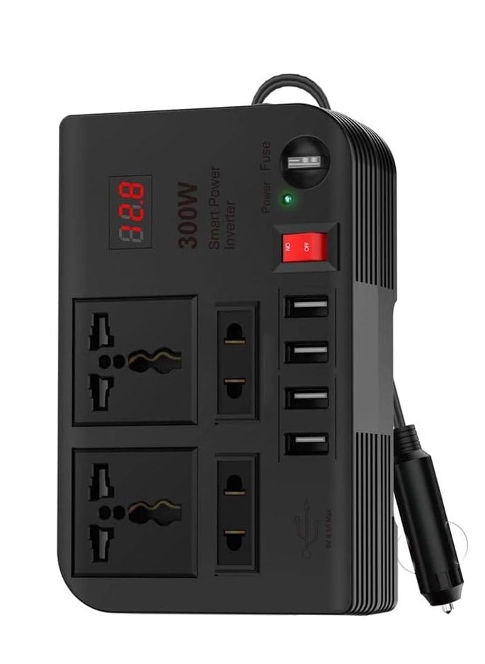 Spark 3 Power Inverter Quick Charge  Outlets  2 USB-A 2 / 2 USB-A 3 / 3 USB-C (PD) / 300W Max Power / Short Circuit Protection / Safe and Reliable / Overheat Protection / Multiple Function / Low Voltage Protection / High Voltage Protection / Surge Protection - Black