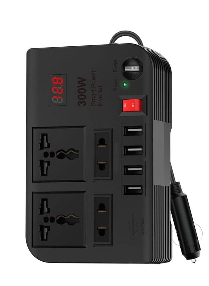 Spark 3 Power Inverter Quick Charge  Outlets  2 USB-A 2 / 2 USB-A 3 / 3 USB-C (PD) / 300W Max Power / Short Circuit Protection / Safe and Reliable / Overheat Protection / Multiple Function / Low Voltage Protection / High Voltage Protection / Surge Protection - Black