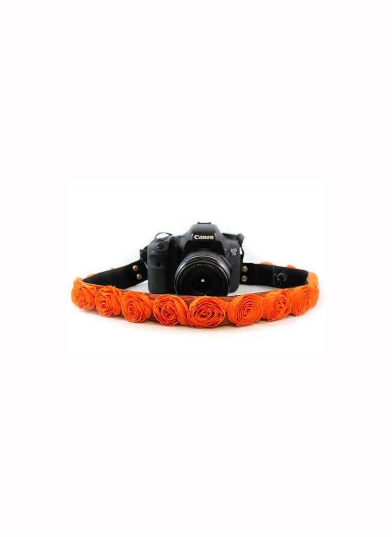 flower pattern neck strap for camera (orange)