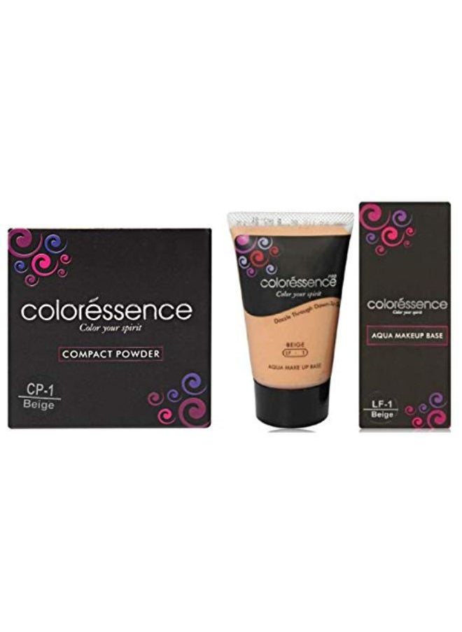 Compact Powder Beige 10Gm And Aqua Make Up Base, Beige, 35Ml