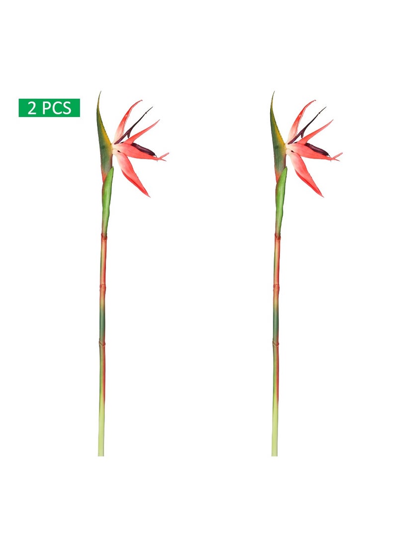 YATAI 2 Pcs Artificial Bird of Paradise Flowers for Vase Filling and Other Decorations | Real Look Bird Flowers with Wired Stem for Flexible Arrangements (Red)