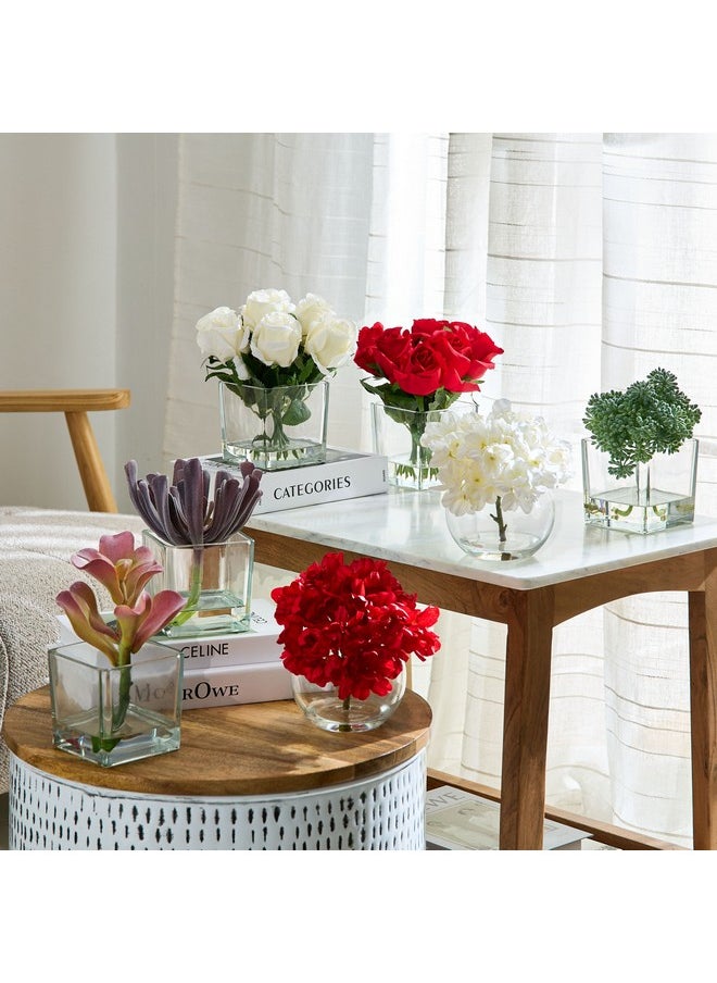 Liara Hydrangea Flower Arrangement With Still Water In Glass Pot 28 Cm