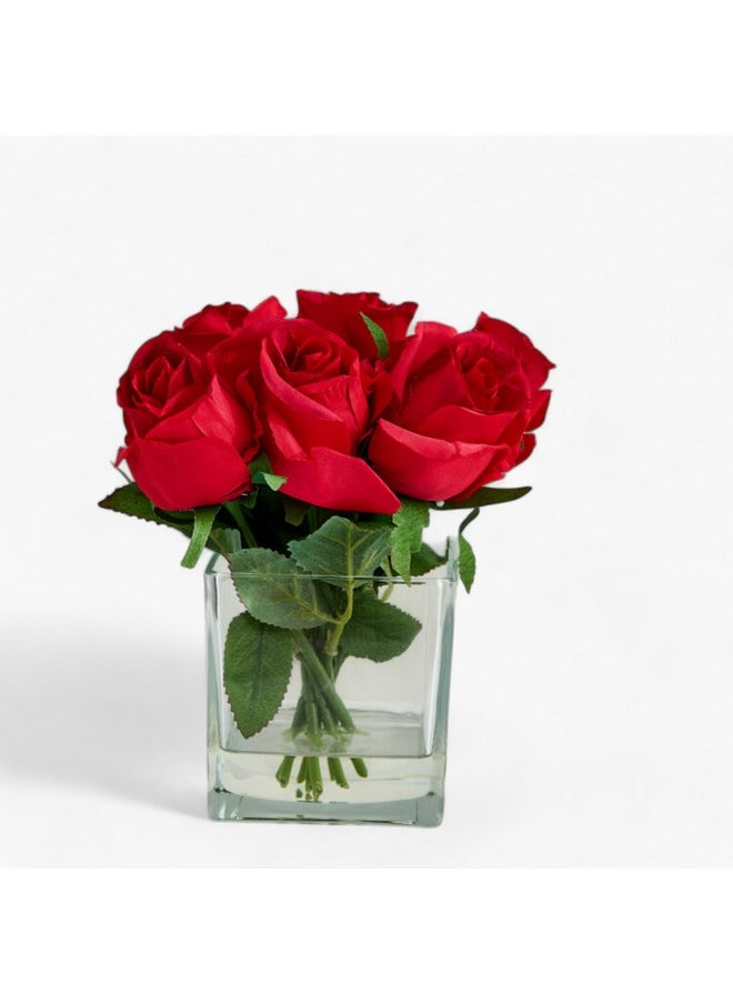 Liara Rose Buds Arrangement With Still Water In Glass Pot 30 Cm