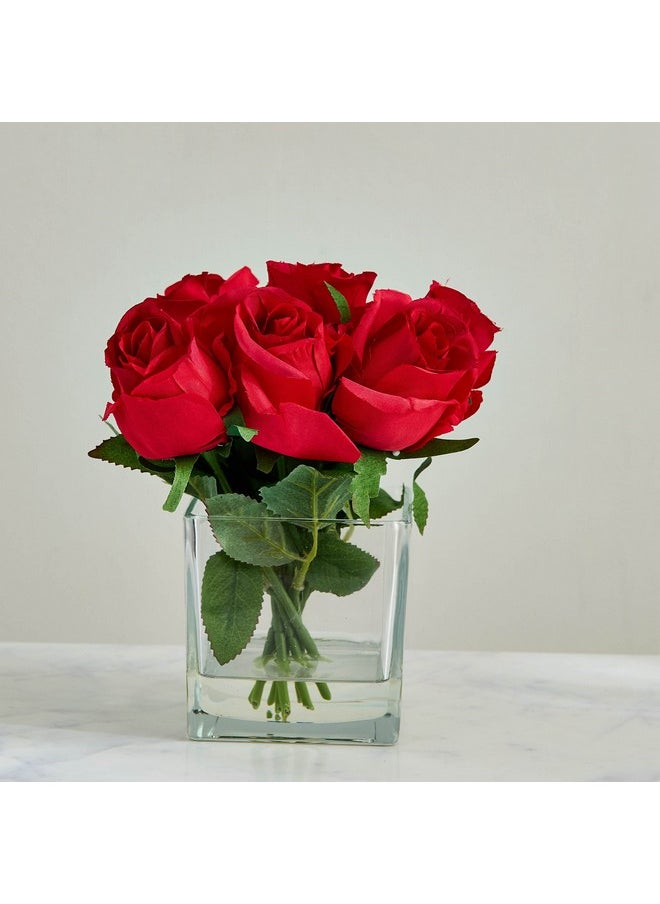 Liara Rose Buds Arrangement With Still Water In Glass Pot 30 Cm