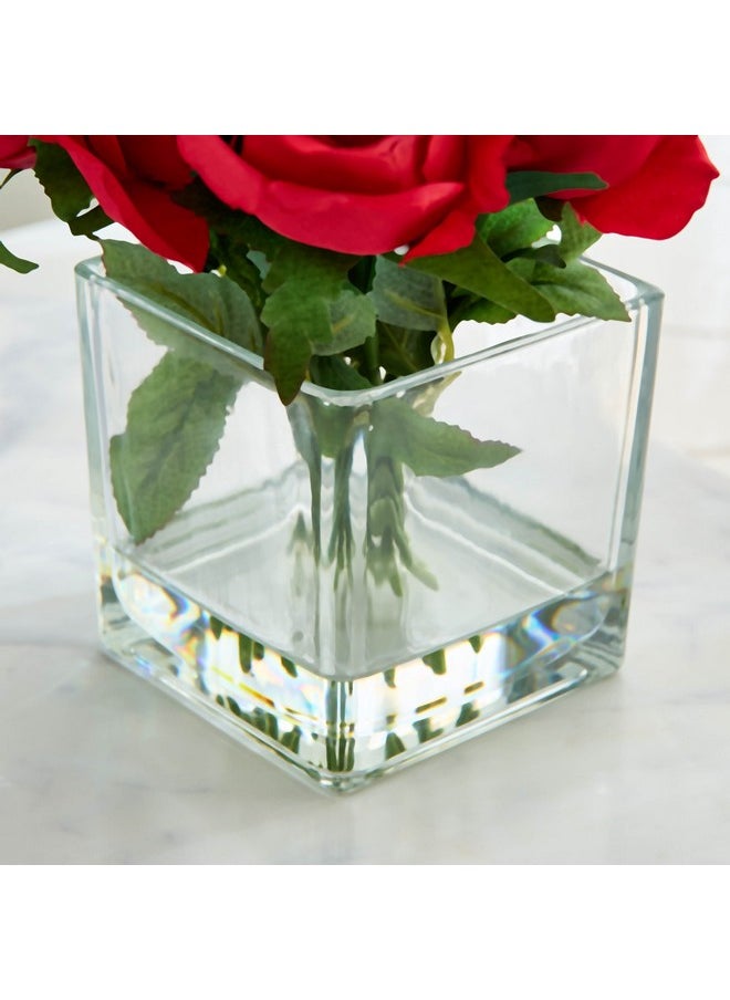 Liara Rose Buds Arrangement With Still Water In Glass Pot 30 Cm