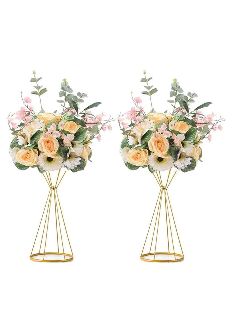 Set of 2 Gold Flower Vases – Wedding Centerpieces for Tables, Metal Column Vases for Elegant Party, Weddings and Event Decorations