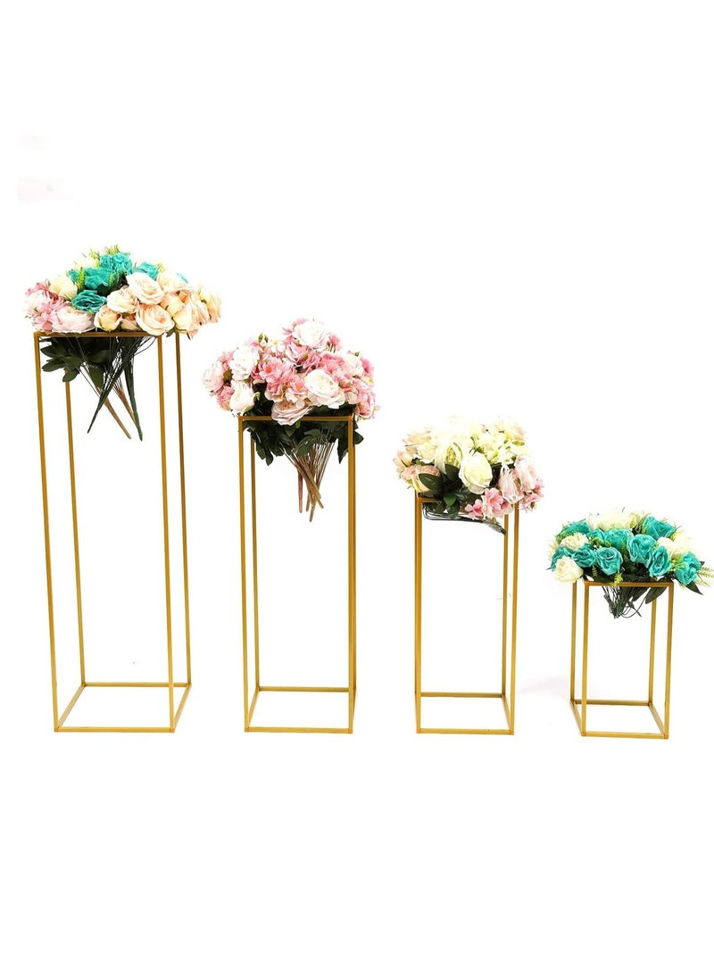 Set of 4 Gold Wedding Vases – Metal Geometric Flower Stand Column Vases for Wedding Arch and Centerpiece Table Decorations